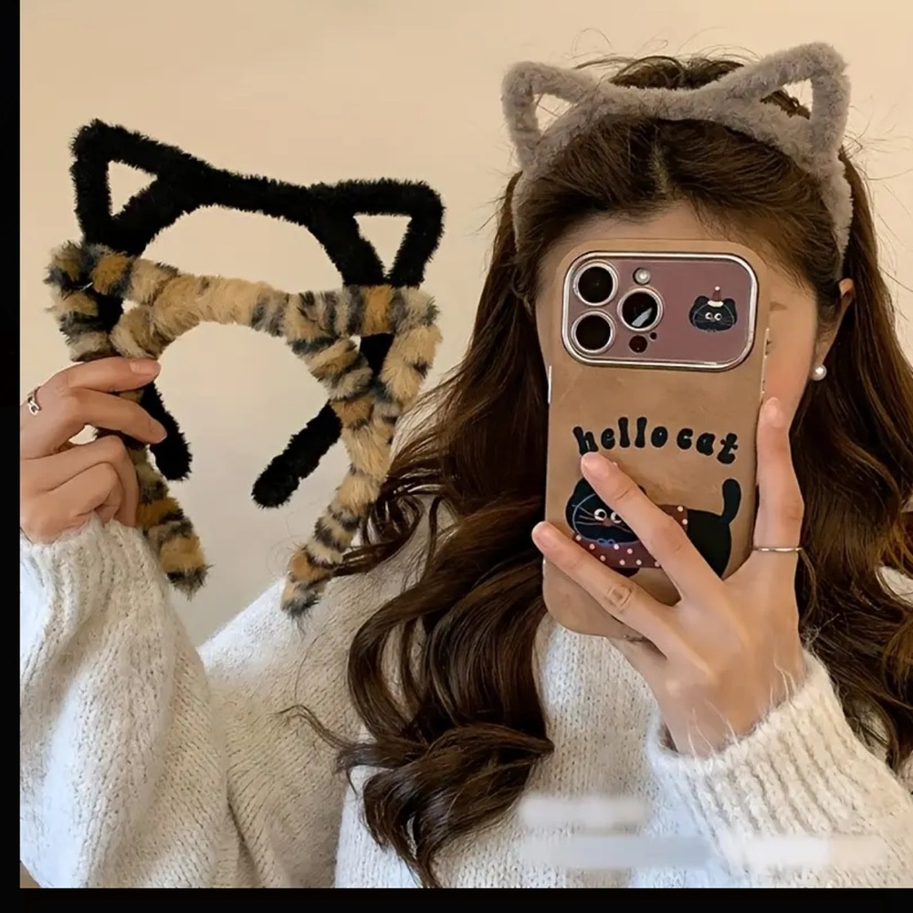 Cashmere Plush Cat Ear Headbands Perfect for Makeup, Face Washing 5 pack
